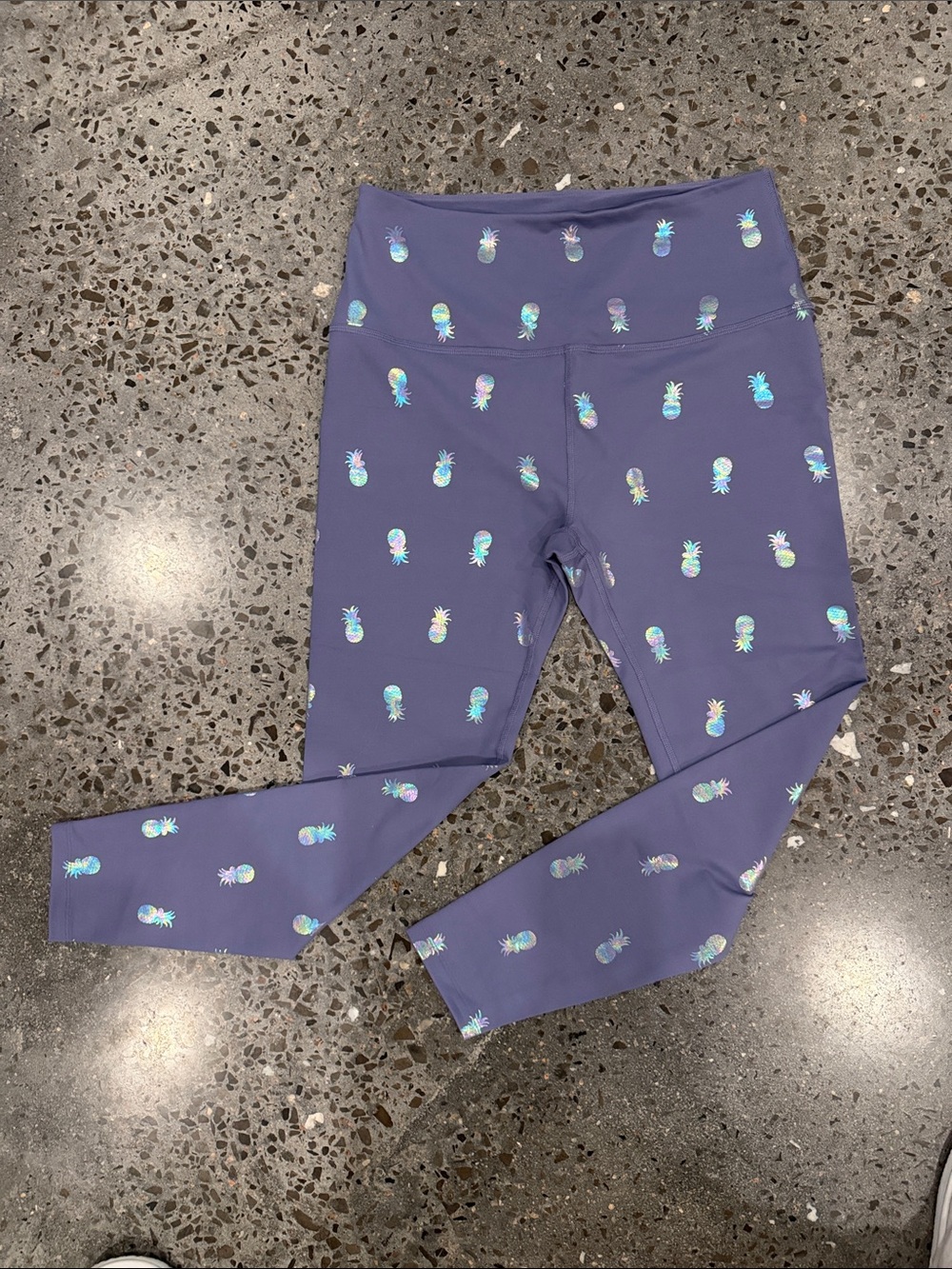 Beyond Yoga Purple Leggings with Iridescent Pineapple Print